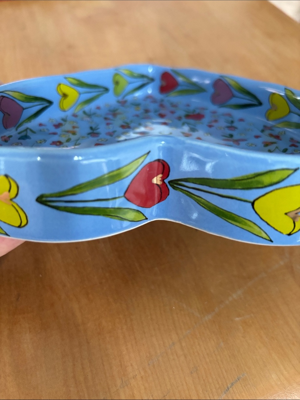 Anthropologie The Mud Fairy heart shaped dish,periwinkle,flowers, gold flecks - Picture 5 of 6